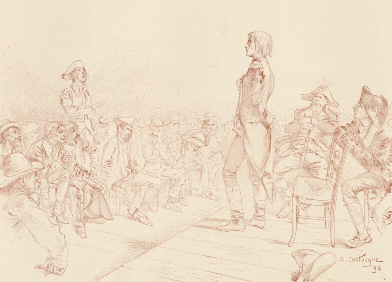 Bonaparte tilltalar en jakobinsk klubb på Korsika, c1789, 1896 av Unbekannt