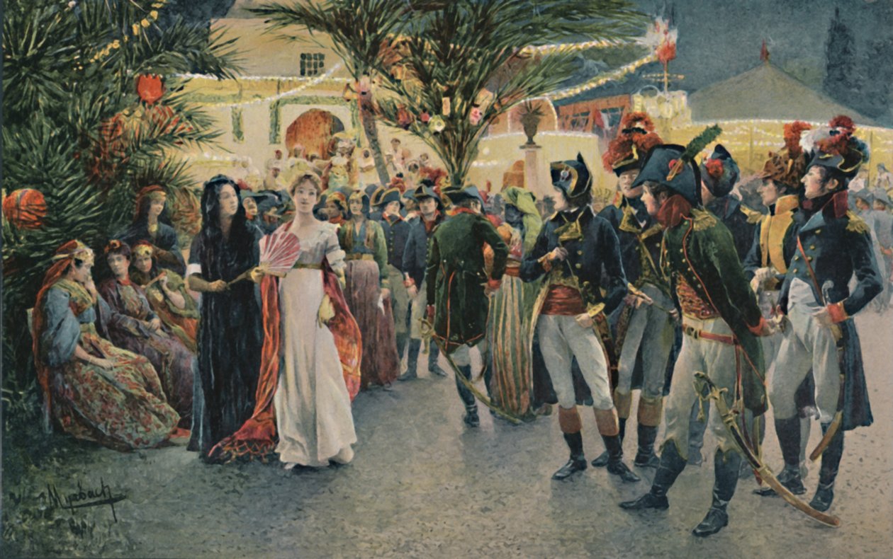 Bonaparte, Kleber, Eugène De Beauharnais, Lasalle och Junot vid Tivoliträdgården i Kairo, 1896 av Unbekannt