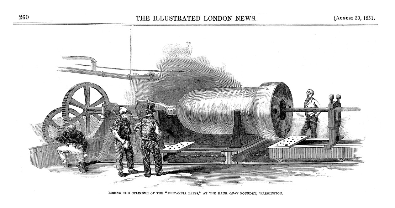 Borrande cylindern i Britannia Press vid Bank Quay Foundry, Warrington, 1851 av Unbekannt