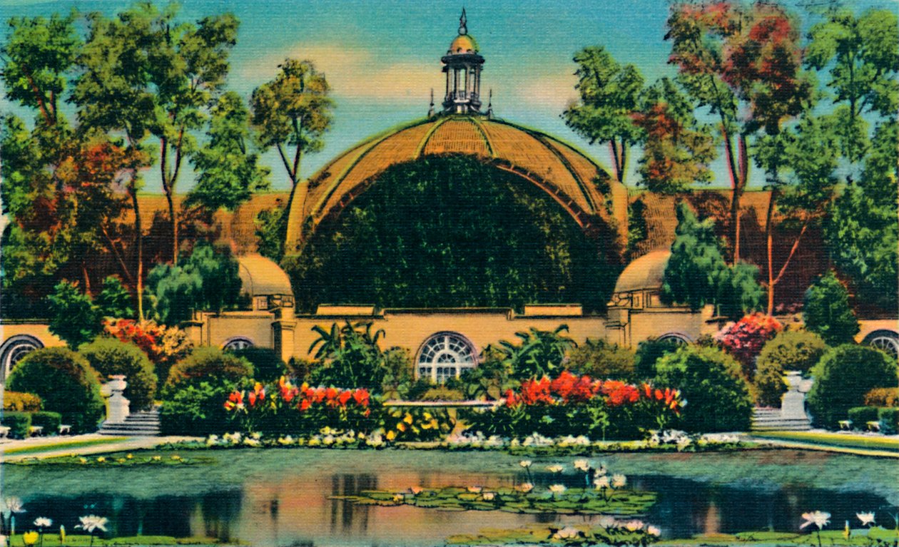 Botanisk byggnad och lagun. San Diego, Kalifornien, c1941 av Unbekannt