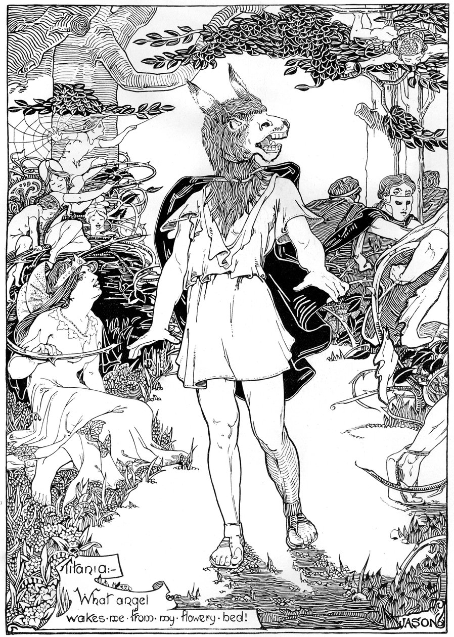 Längst ner i scenen från William Shakespeares Midsommarnattsdröm, 1898 av Unbekannt