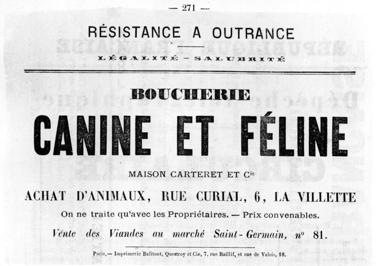 Boucherie Canine et Feline, från franska politiska affischer från Pariskommunen, maj 1871 av Unbekannt