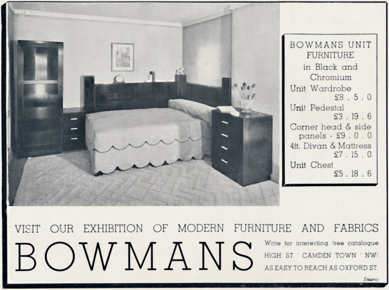 Bowmans - Besök vår utställning av moderna möbler och tyger, 1935 av Unbekannt