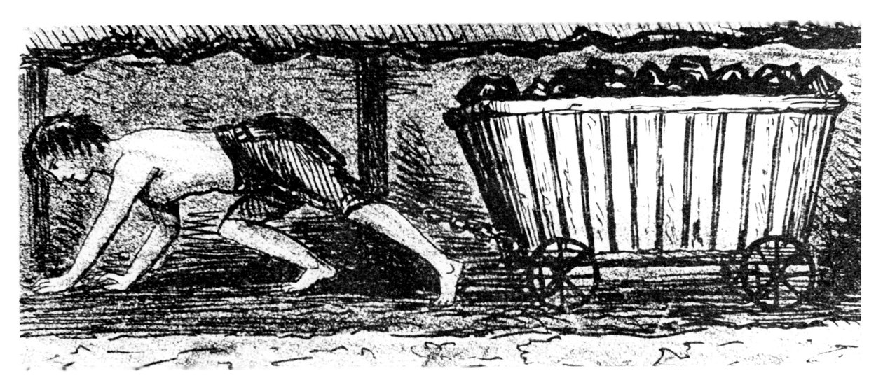 Pojkputter som ritar en lastbil som innehåller kol längs en 24 tum hög söm, Halifax, Yorkshire, 1848 av Unbekannt
