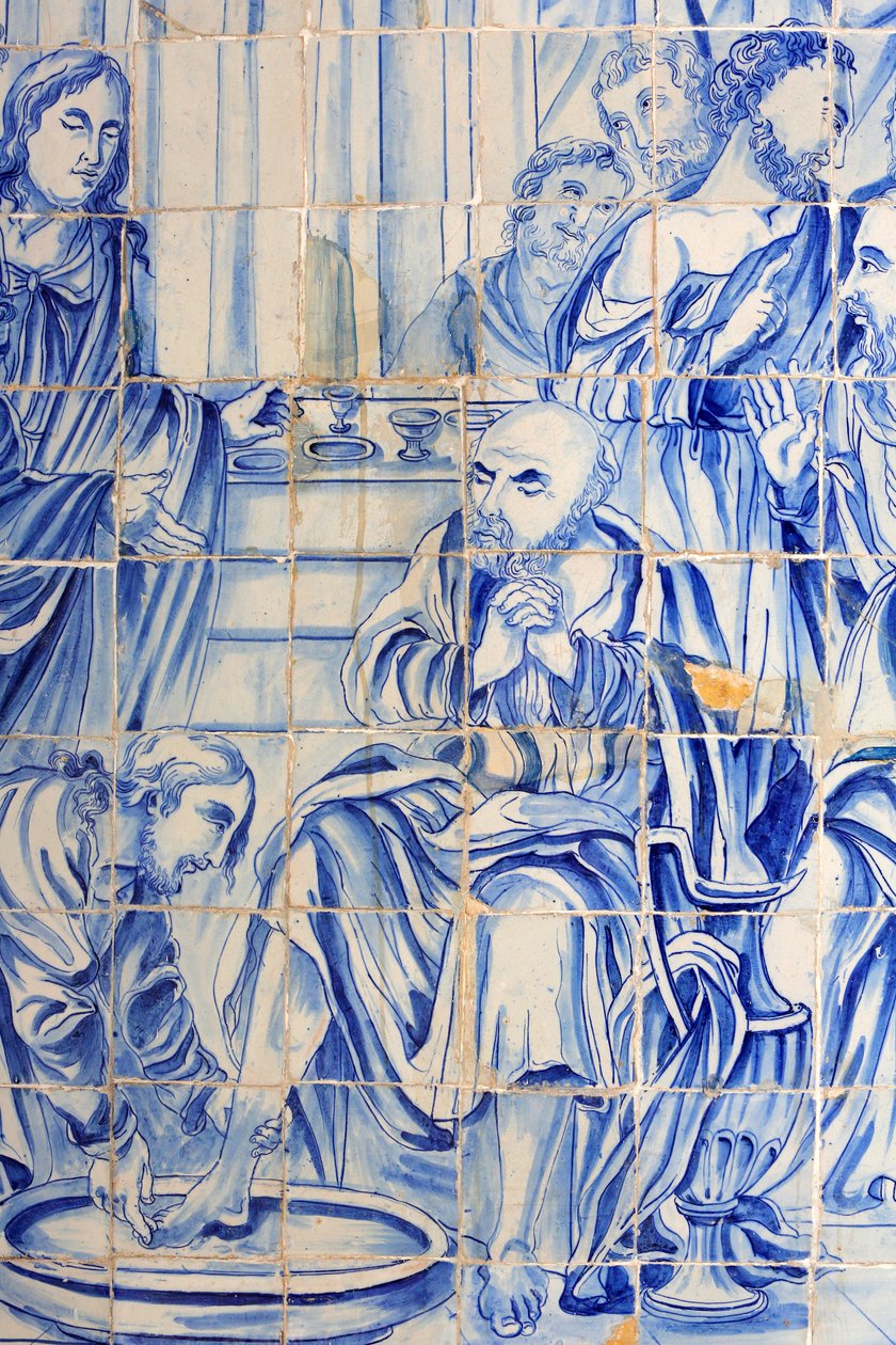 Brasilien, Bahia, Salvador: Azulejo i Bonfim-kyrkan: Jesus tvättar en lärjungeavgift av Unbekannt