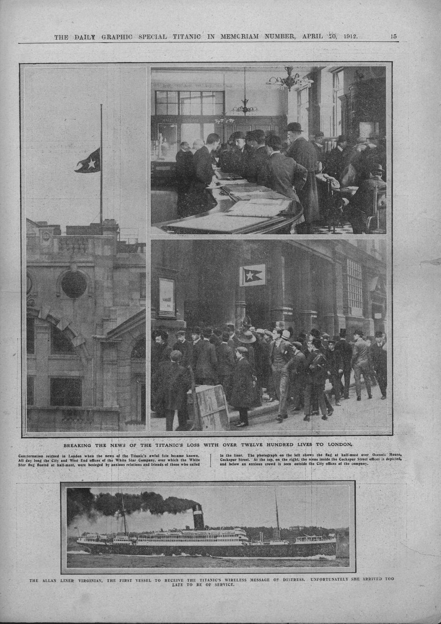 Breaking the News of the Titanics Loss och RMS Virginian, 20 april 1912. av Unbekannt