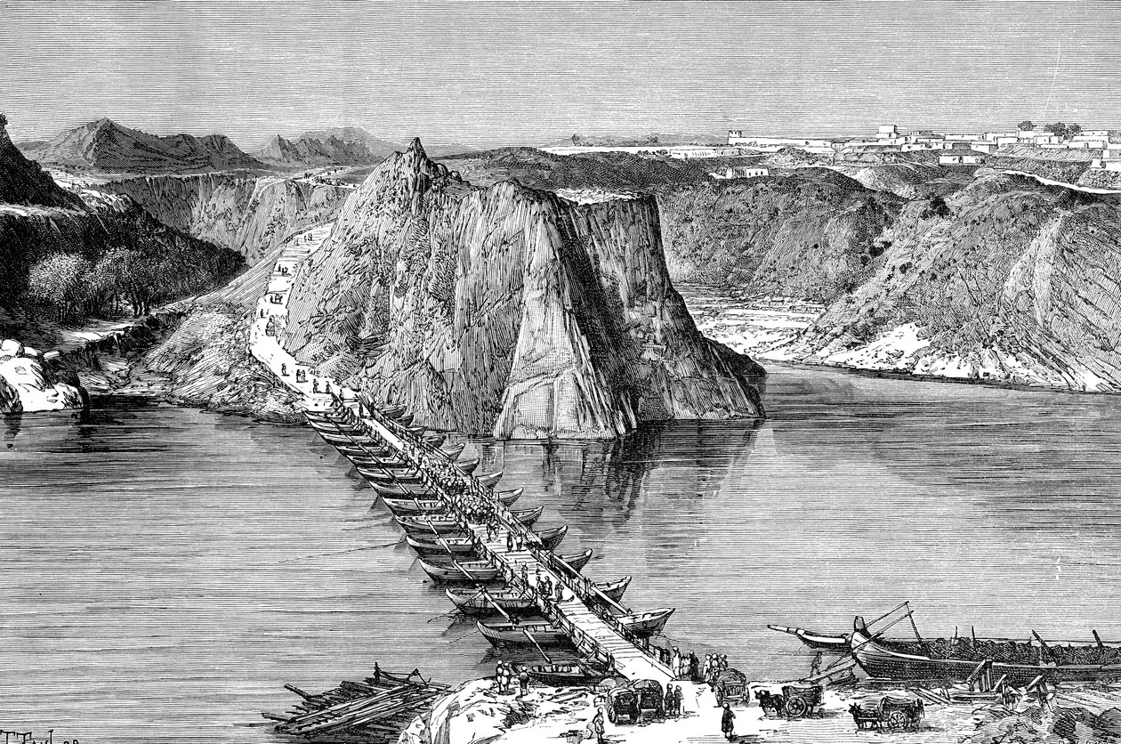 Båtbro över Indus vid Khushalgarh, Pakistan, 1895 av Unbekannt