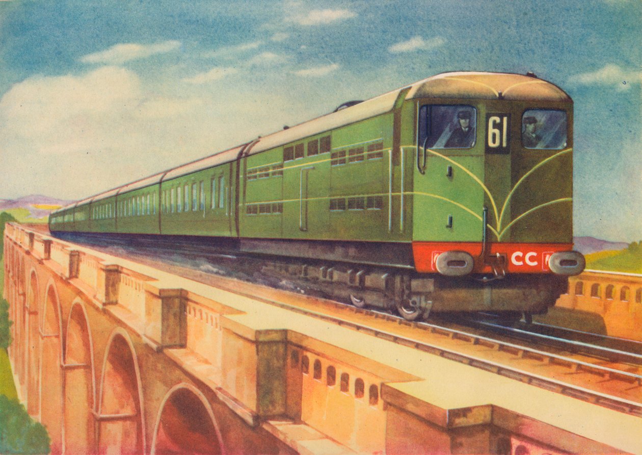 Brighton Belle, S.R.s elektriska lokomotiv, över Ouse Viaduct, 1940 av Unbekannt