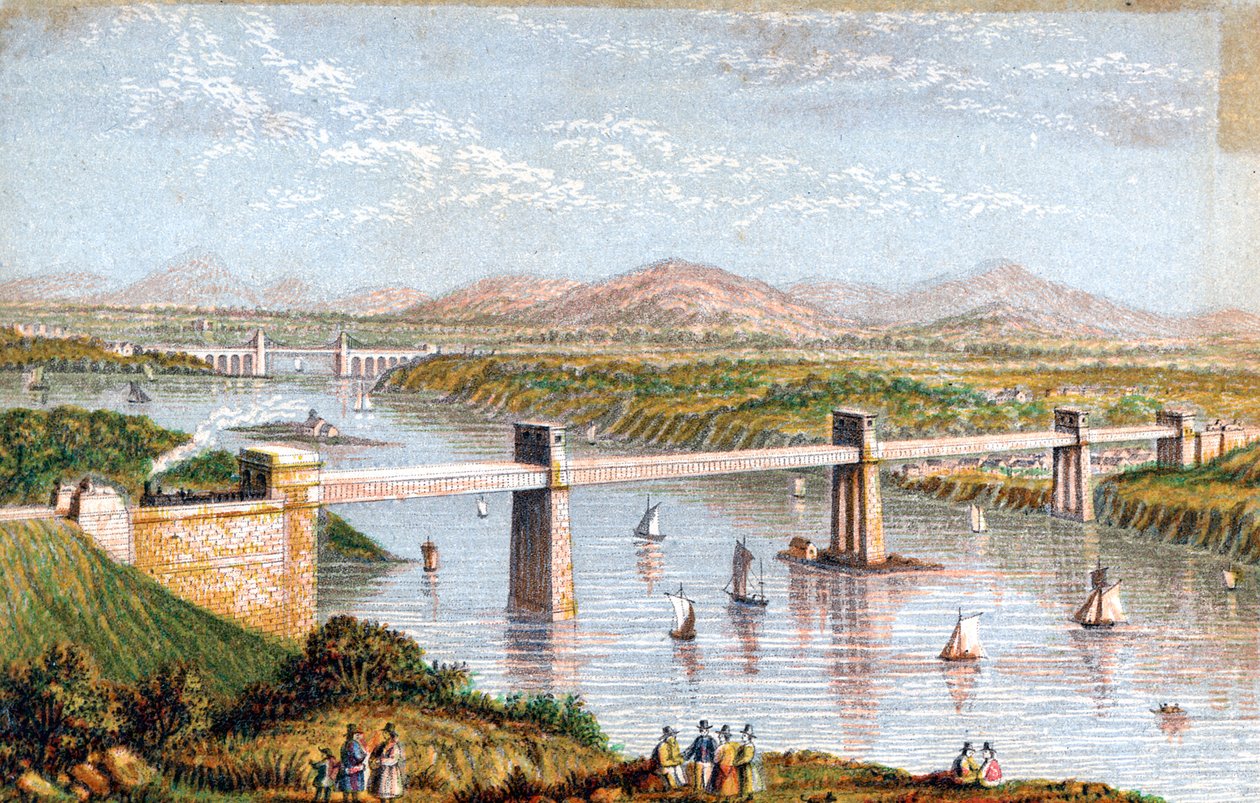 Britannia Tubular Bridge över Menai Straits, Wales, c1850-talet av Unbekannt