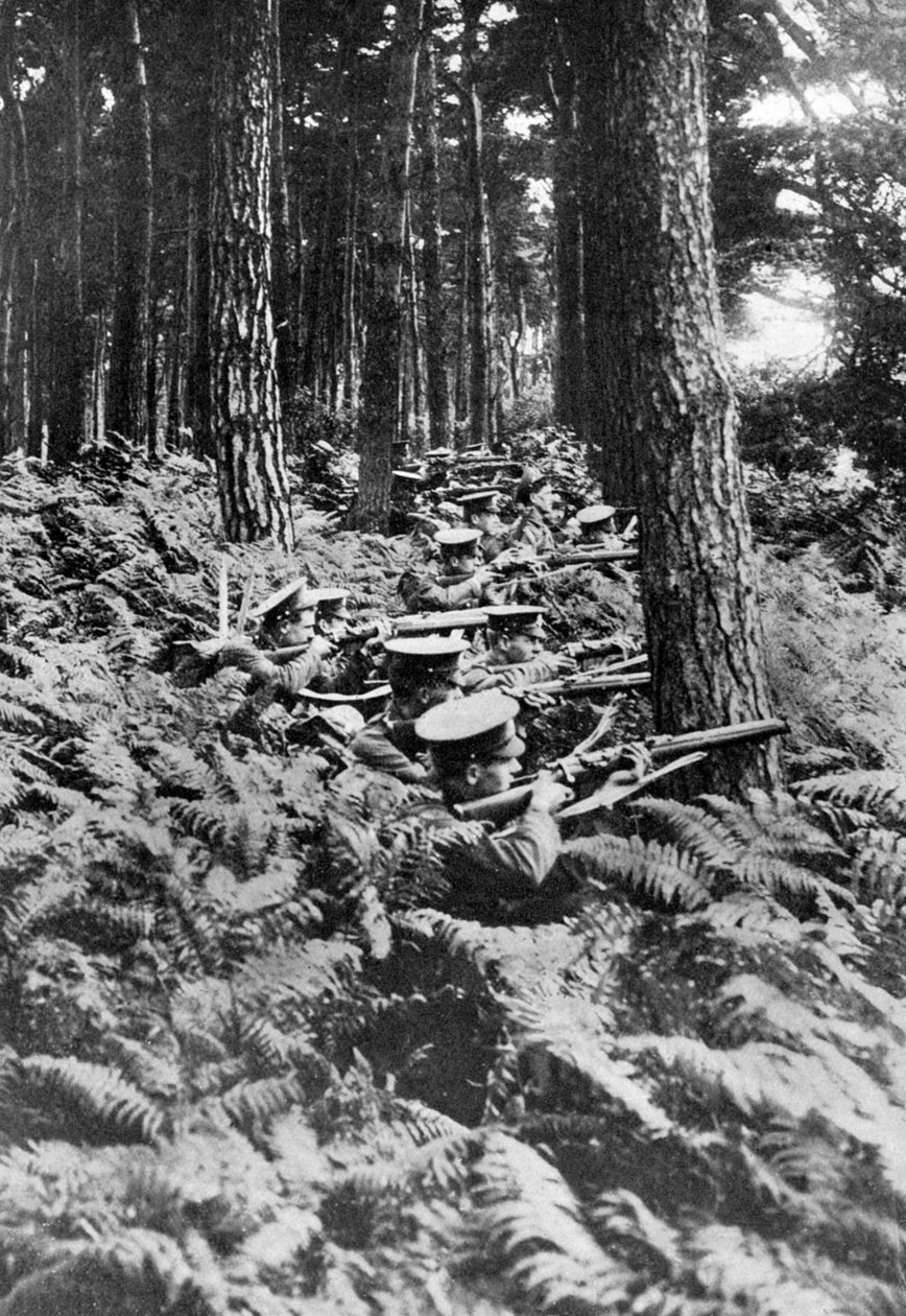 Brittiskt infanteri i en skog, första världskriget, 1914-1918, c1920 av Unbekannt