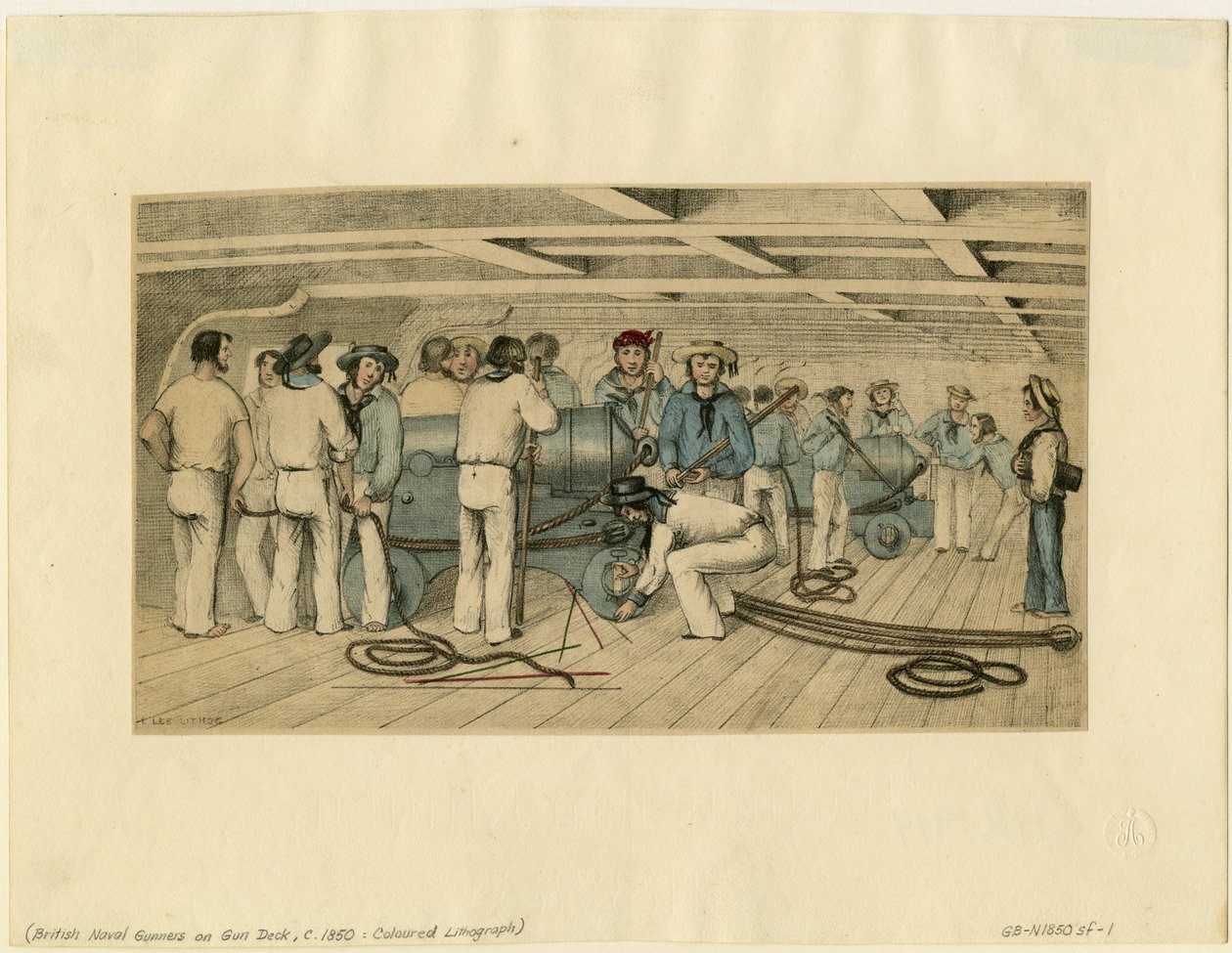 Brittiska sjöskyttar på gevärsdäck, ca. 1850 av Unbekannt