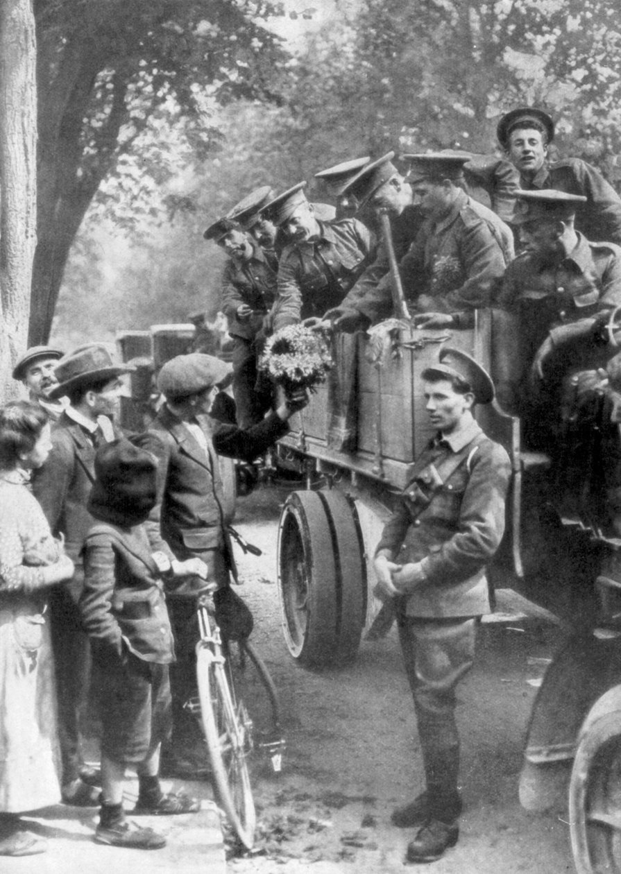 Brittiska trupper på väg till fronten, Frankrike, 1914 av Unbekannt