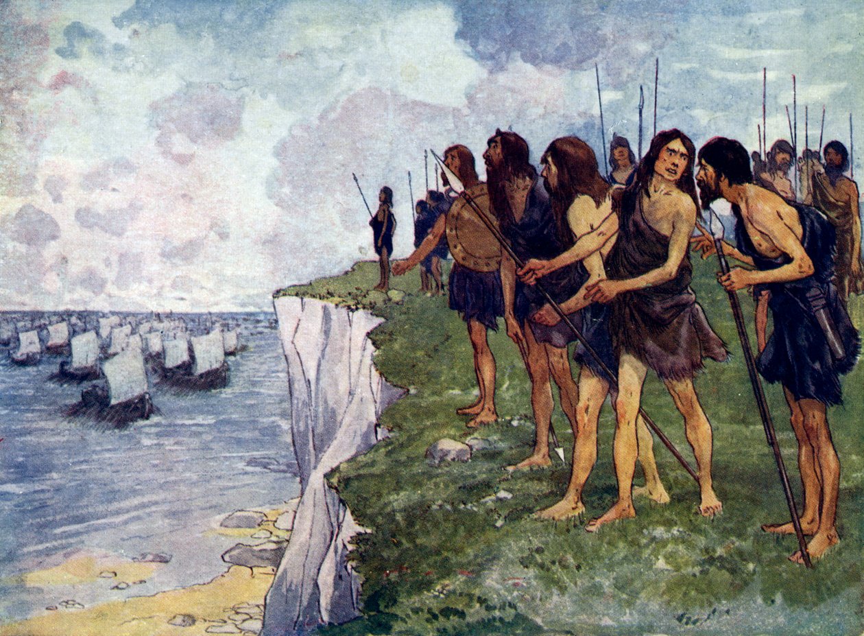 Britter som väntar på den förestående ankomsten av vikingaskepp, c1500-talet av Unbekannt