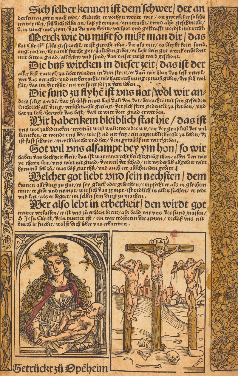 Broadside med två scener från Kristi liv och groteska gränser, ca. 14751500. av Unbekannt