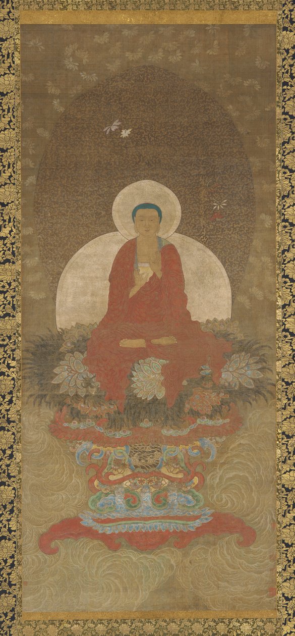 Buddha tronade på en matta av Kusa-gräs, 1600-talet. av Unbekannt