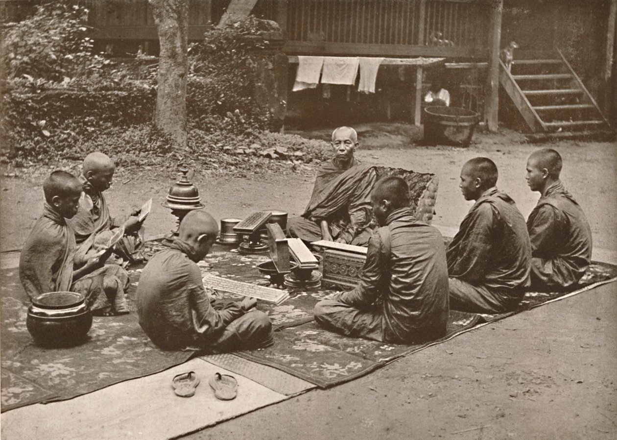Buddhistpräst med elever, 1900. av Unbekannt
