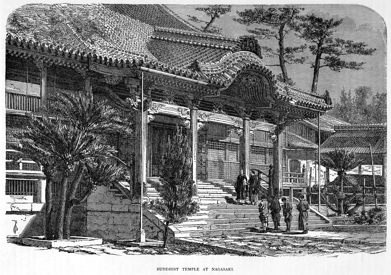 Buddhisttempel i Nagasaki, Japan, c1880 av Unbekannt