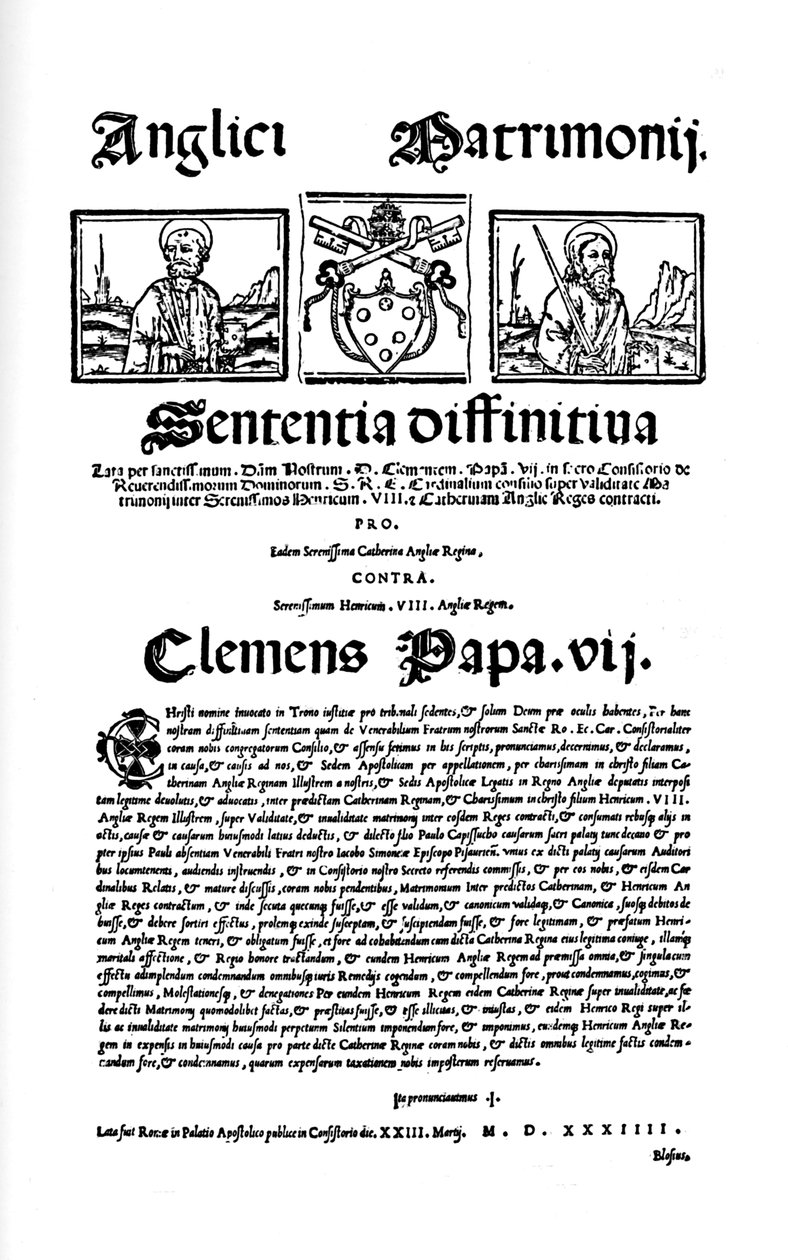 Tjur av påven Clemens VII. Mot Henrik VIIIs skilsmässa, 1530, 1903 av Unbekannt