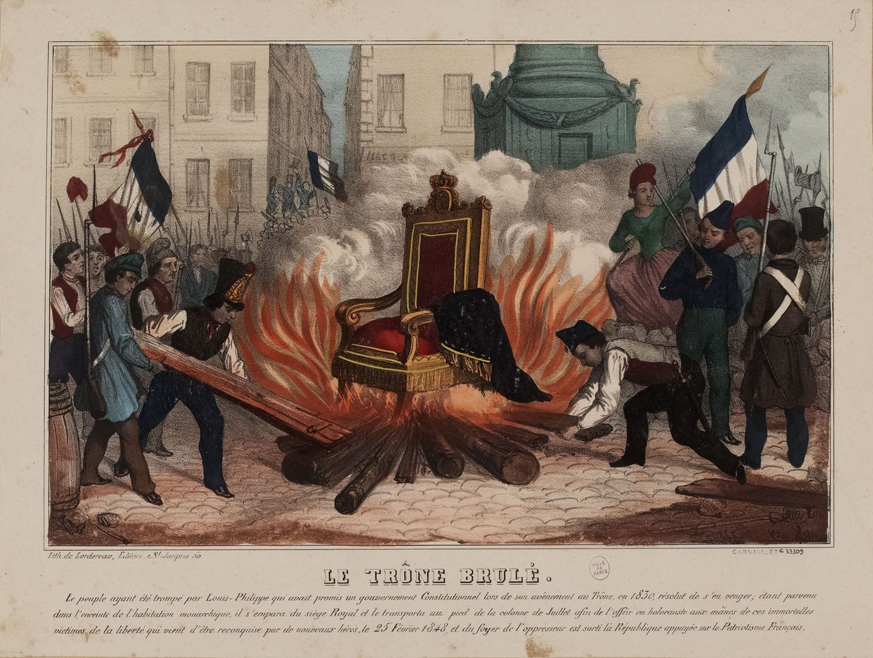 Bränning av kung Louis Philippes tron den 25 februari 1848..., ca 1848. av Unbekannt