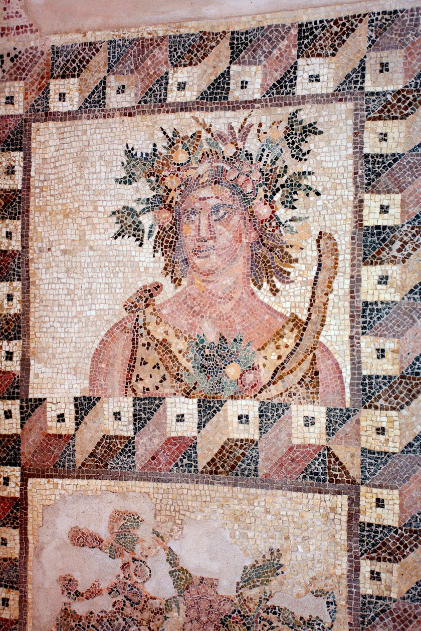 Vårbyst - Detalj av panelen fyra årstiderna - Paphos mosaiker, Dionysos hus - Slutet av 2:a århundradet e.Kr. - Cypern - Personification du Printemps - Detalj av mosaiken av de fyra årstiderna - Mosaiken från Paphos, Dionysos hus - Slutet II Århundradet ef av Unbekannt