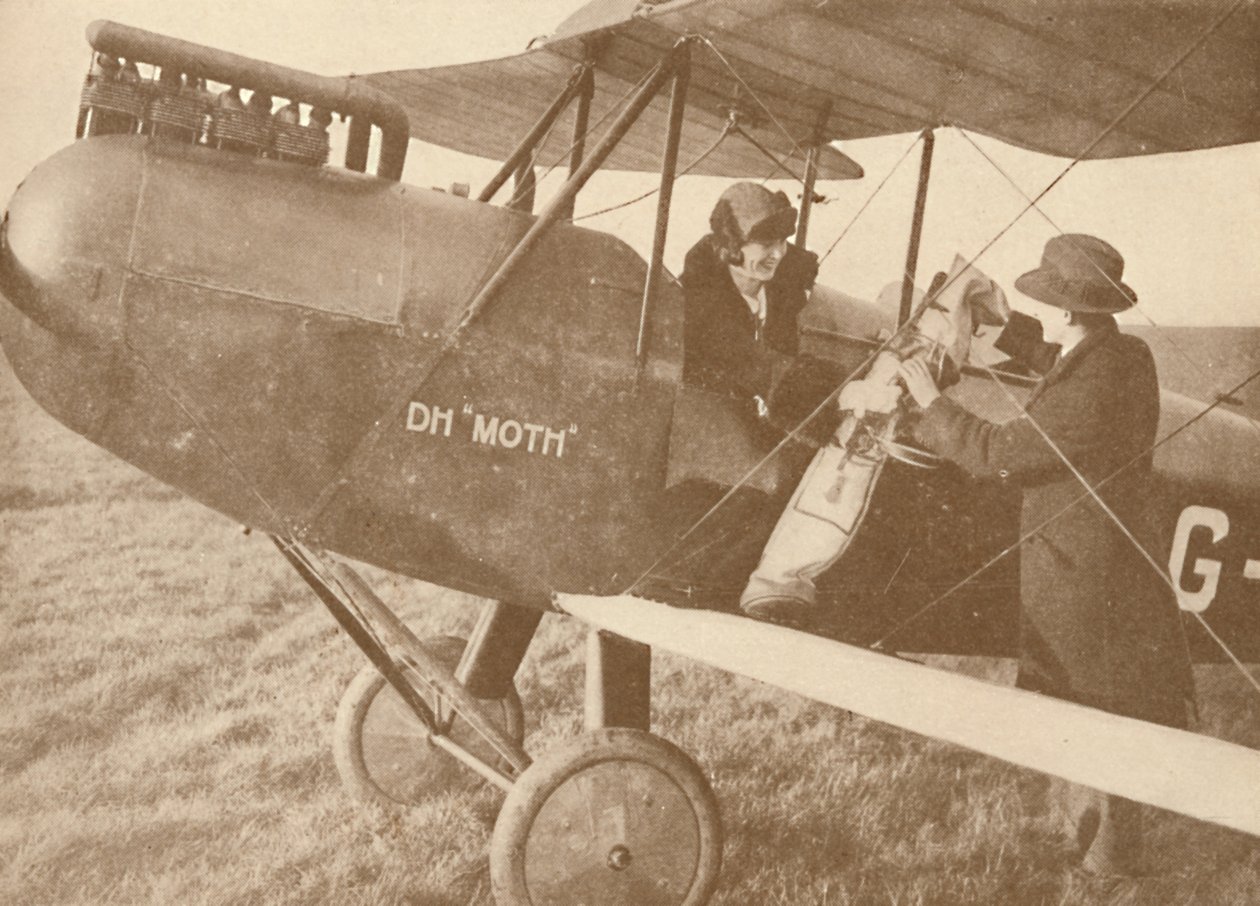 Med flyg till golflänkarna i ett litet 27-60 HP Moth Light Plane, 1927 av Unbekannt