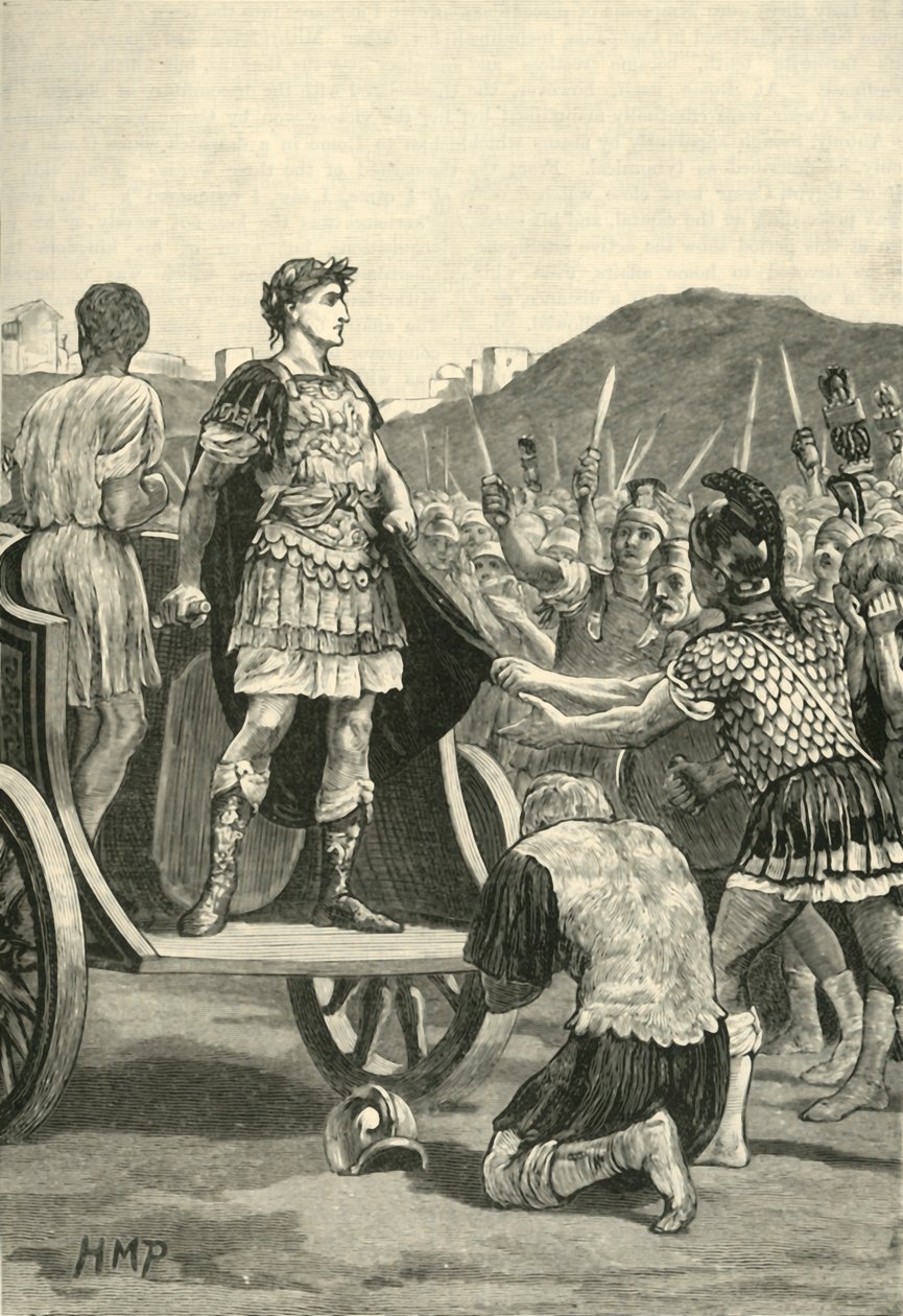 Caesar tilltalar Malcontent-legionerna på Campus Martius, 1890. av Unbekannt