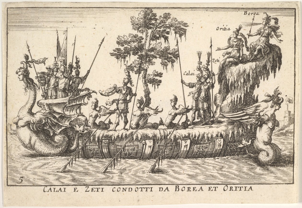 Calais och Zetes ledda av Boreas och Oreithyia Calais e Zeti condotti da Borea et Oritia, w..., 1664. av Unbekannt