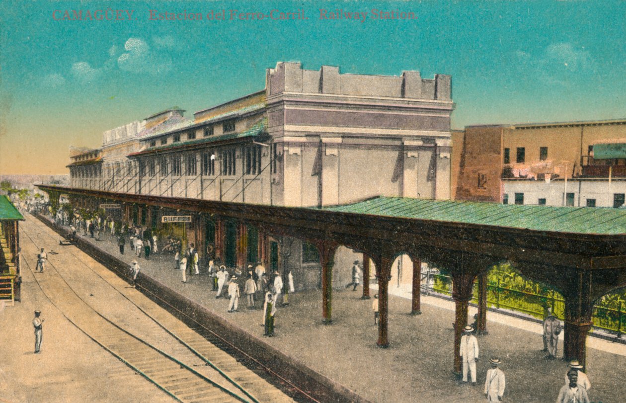 Camaguey. Tågstation. Järnvägsstation, Kuba, c1910-talet av Unbekannt