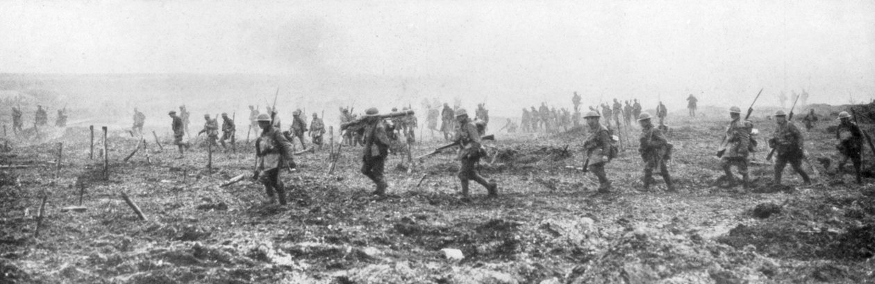 Kanadensiska trupper i ingenmansland, Vimy, Frankrike, första världskriget, 9 april 1917 av Unbekannt