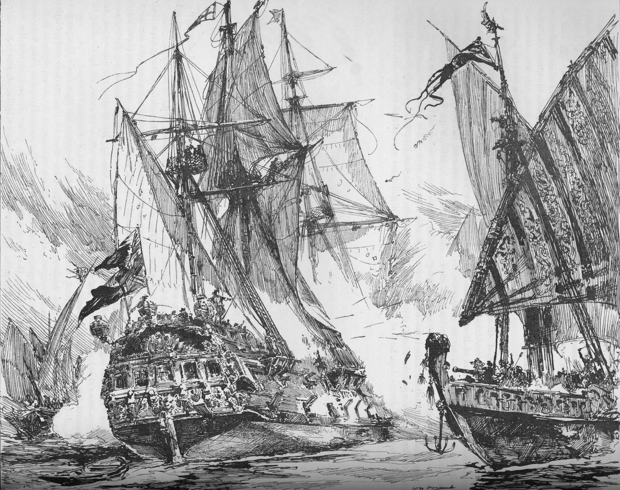 Kapten Keigwin i Revenge, slog Sevagees Fleet, 1884 av Unbekannt
