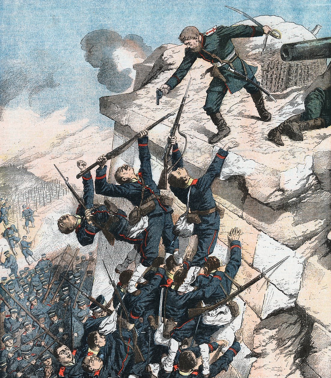Kapten Lebedief försvarar heroiskt bastionen i Port Arthur, rysk-japanska kriget, 1904-5 av Unbekannt