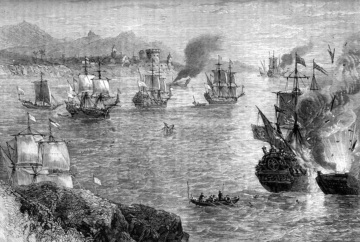 Kapten Morgans nederlag för den spanska flottan, 1660-talet c1880 av Unbekannt