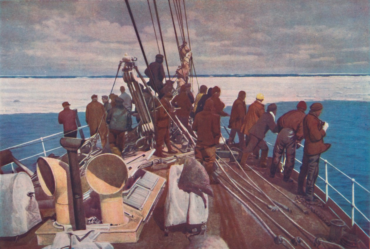 Kapten Scotts skepp, Terra Nova, går in i packis i sydpolområdena, c1910-192, 1936 av Unbekannt