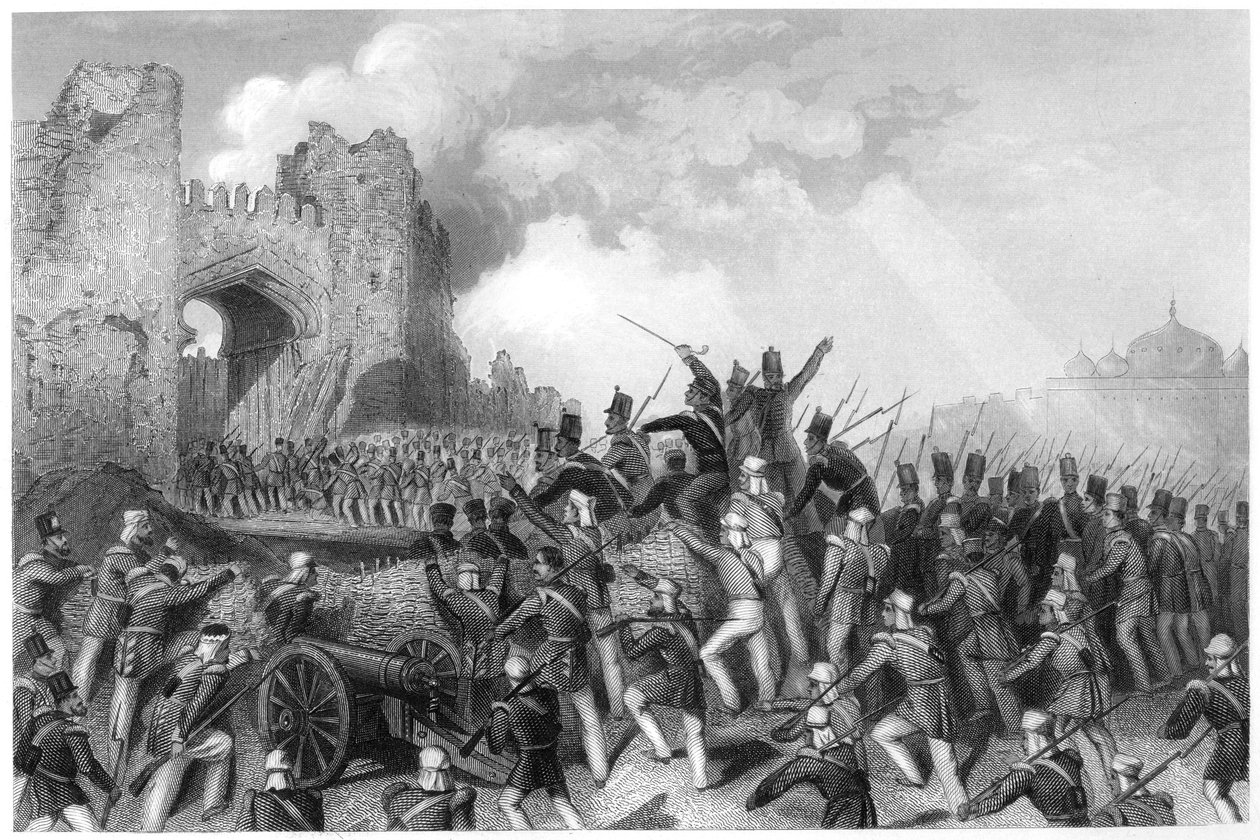 Fångst av Cashmere Gate, attacken av Delhi, 1857, c1860 av Unbekannt