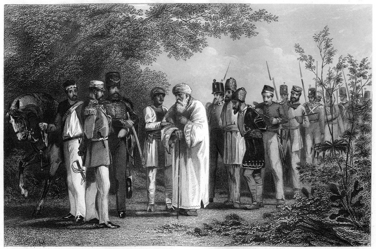 Tillfångatagandet av kungen av Delhi av kapten Hodson, 1858, c1860 av Unbekannt