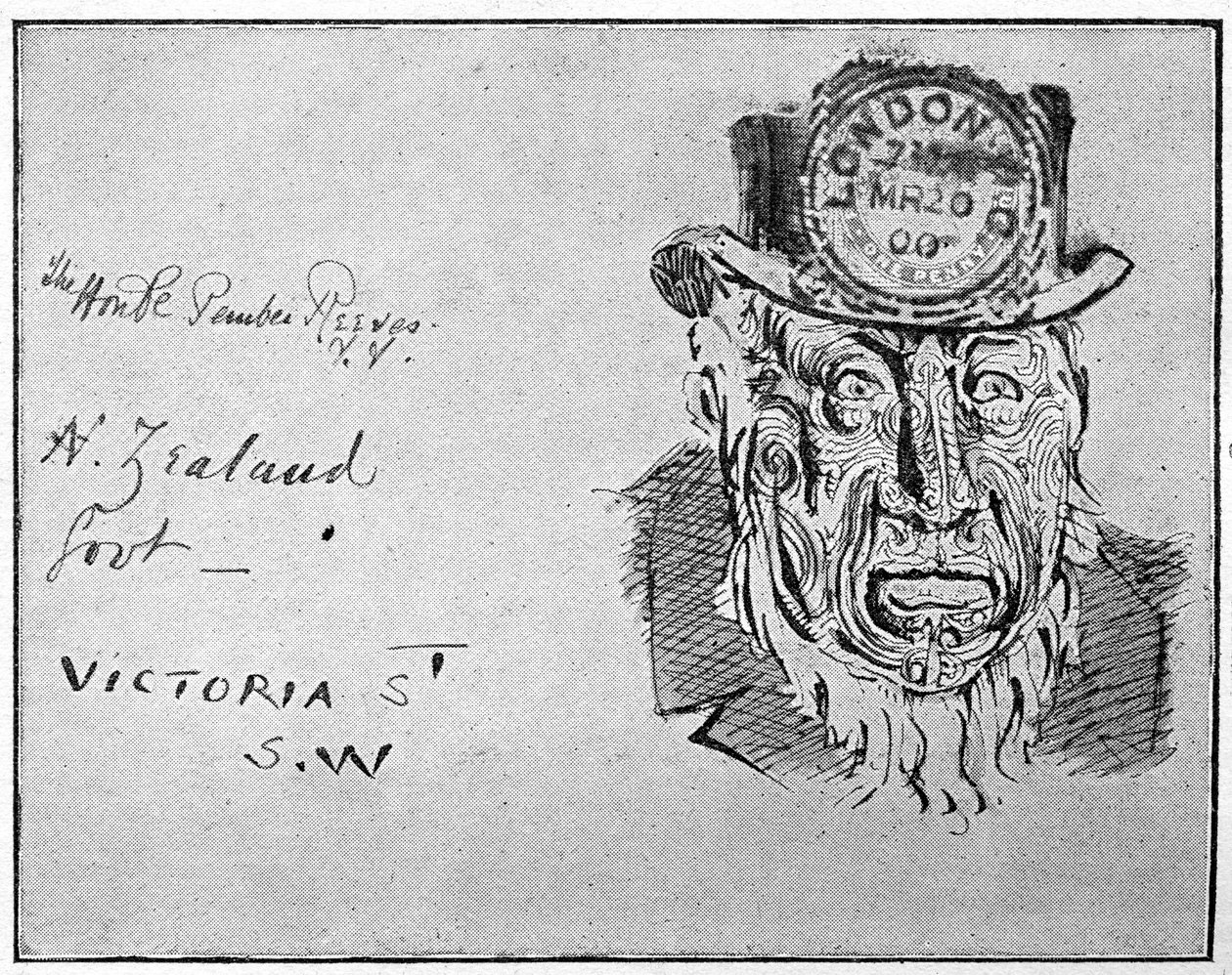 Tecknad film föreställande boerledaren Paul Kruger som en maori, 1900 av Unbekannt