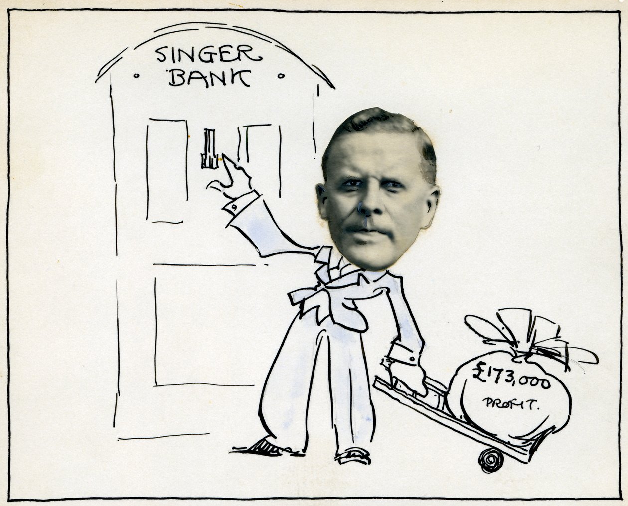 Tecknad film av verkställande direktör William E Bullock, Singer & Company Ltd av Unbekannt