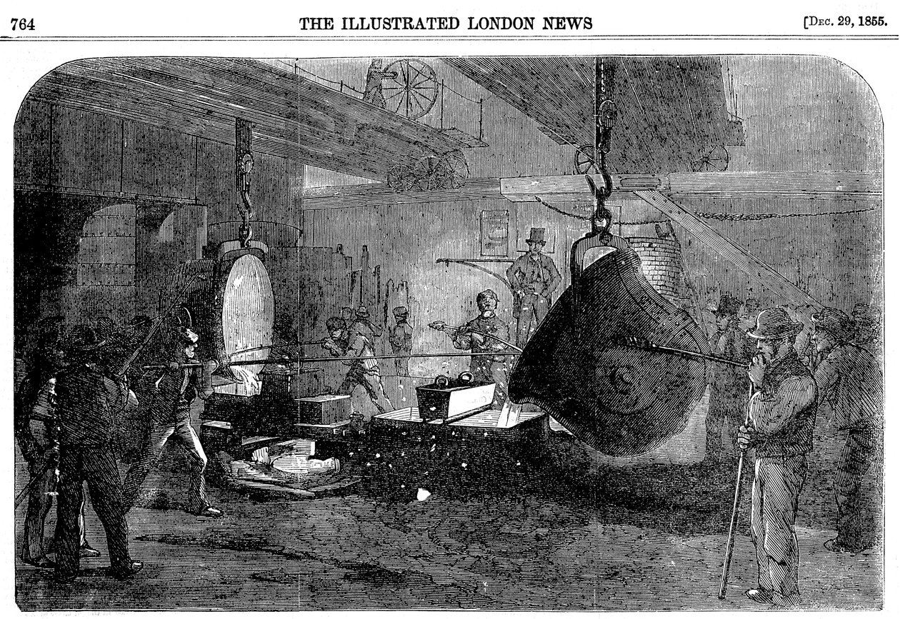 Att gjuta ett murbruk vid Grissells Regents Canal Ironworks, City Road, London, 1855 av Unbekannt