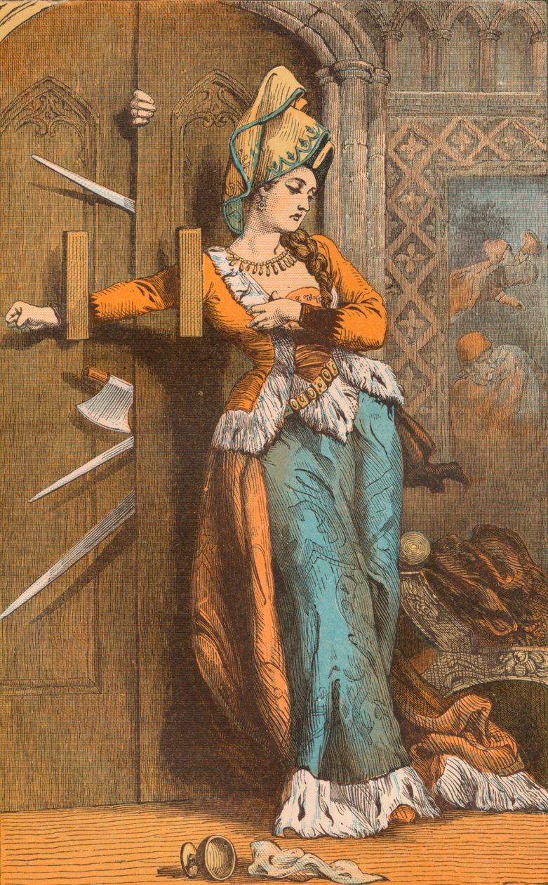 Catherine Douglas spärrar dörren, 1400-talet, c1910 av Unbekannt
