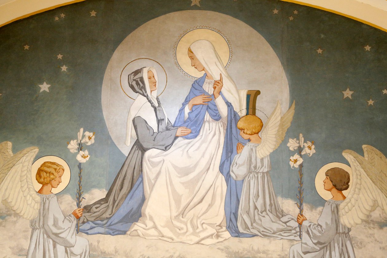 Catherine Laboure och Jungfru Maria. Fresk. Chapel of Our Lady of the Miraculous Medal. Paris DR av Unbekannt