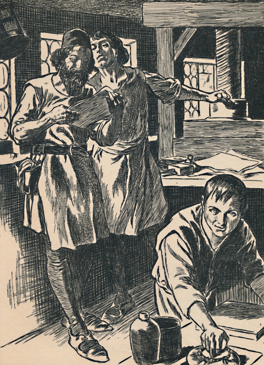 Caxton i hans tryckeri, c1907 av Unbekannt
