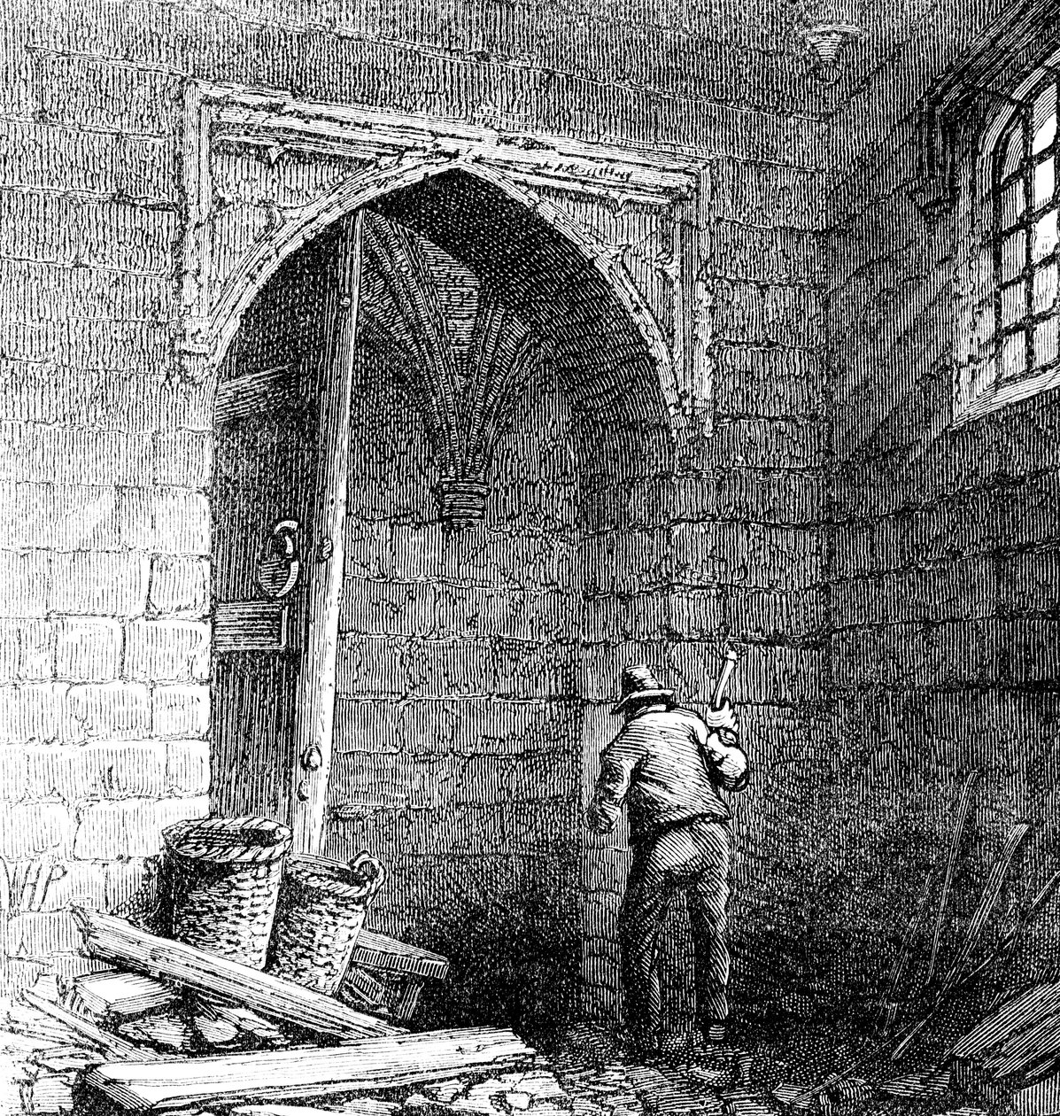 Källare under Houses of Parliament House på kung James I:s tid, c1902 av Unbekannt