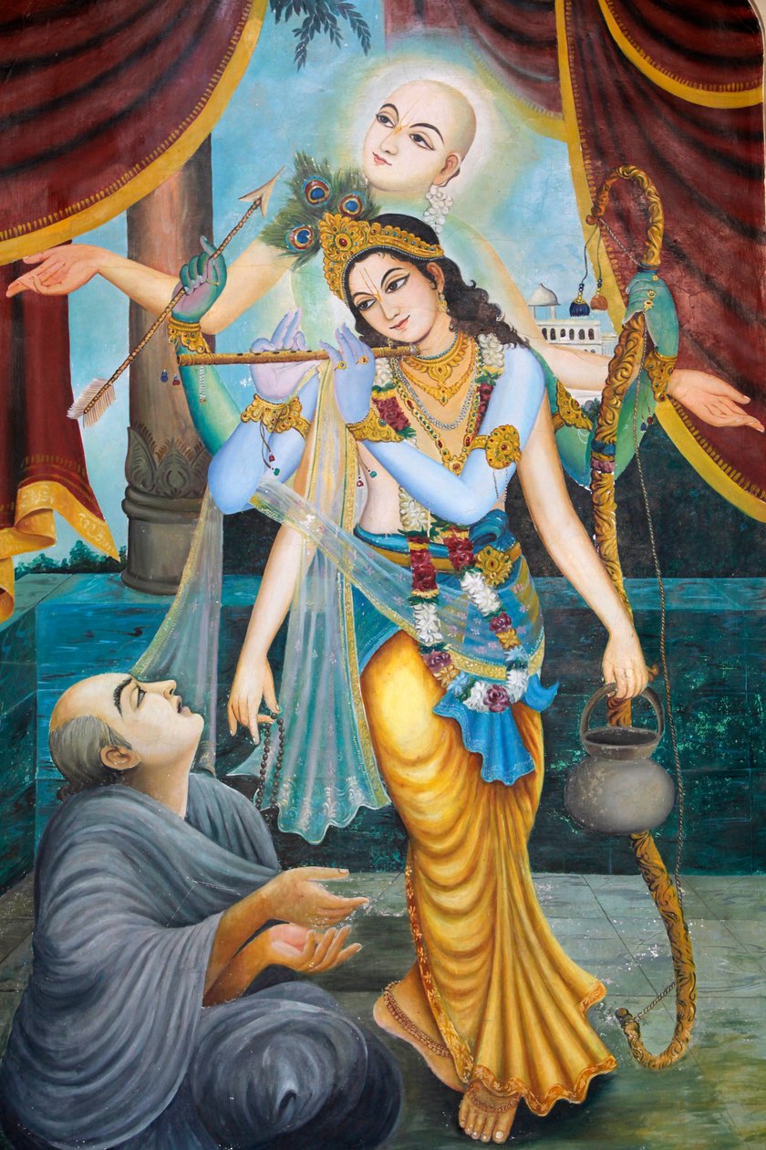 Chaitanya Mahaprabhu, ett Vaishnava-helgon och social reformator från 1400-talet - Vaishnava betyder att vörda Vishnu eller Krishna (Krishna, som spelar flöjt, är en av Vishnus avatarer) Vrindavan Inde av Unbekannt