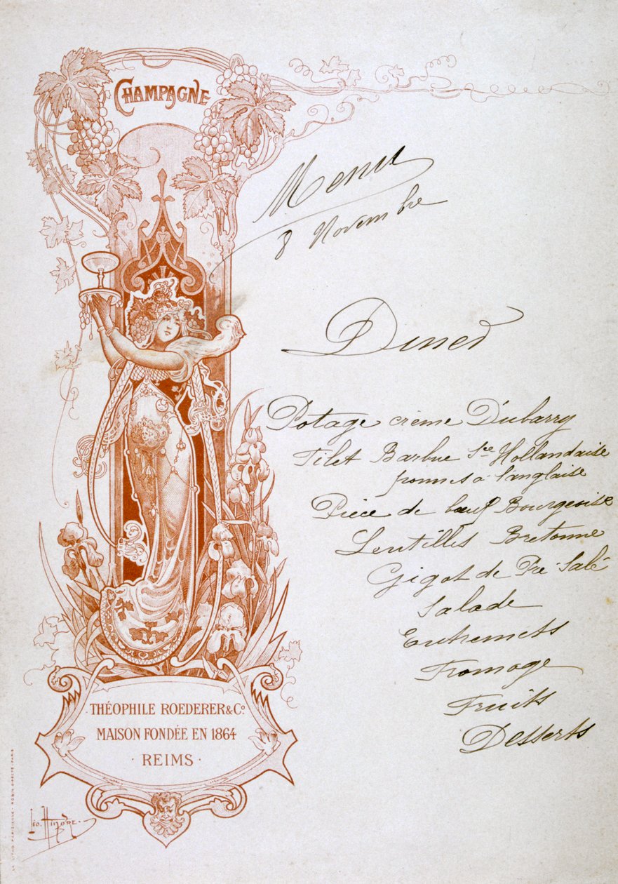 Champagnereklam på meny, 1800-talet av Unbekannt