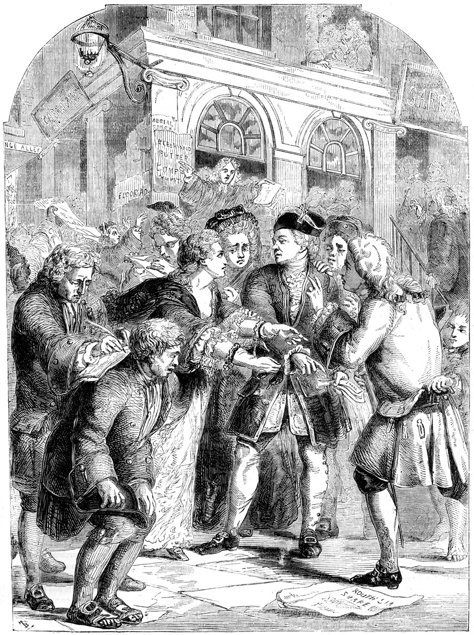 Change Alley, Singapore, under South Sea Bubbles frenesi, c1720 1800-talet av Unbekannt