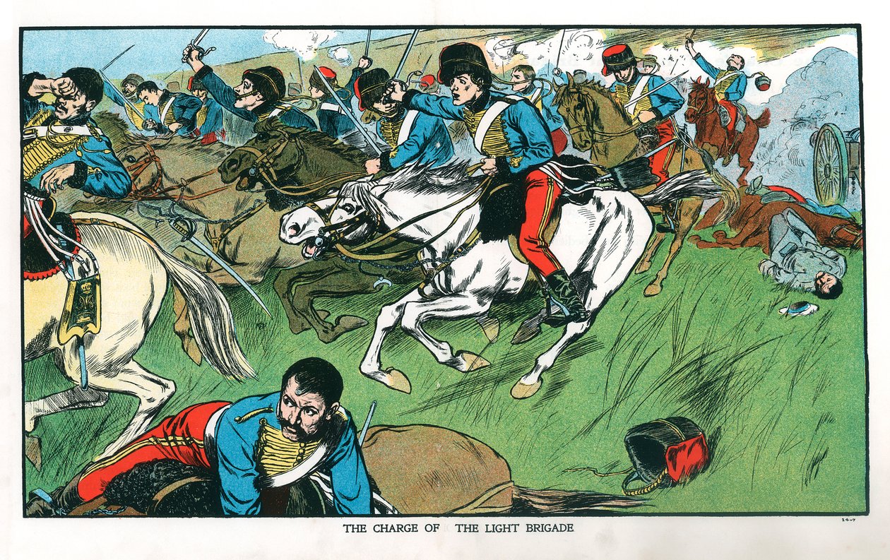 Anklagelse för den lätta brigaden vid Balaclava, Krimkriget, 25 oktober, 1854 tidigt 1900-tal av Unbekannt