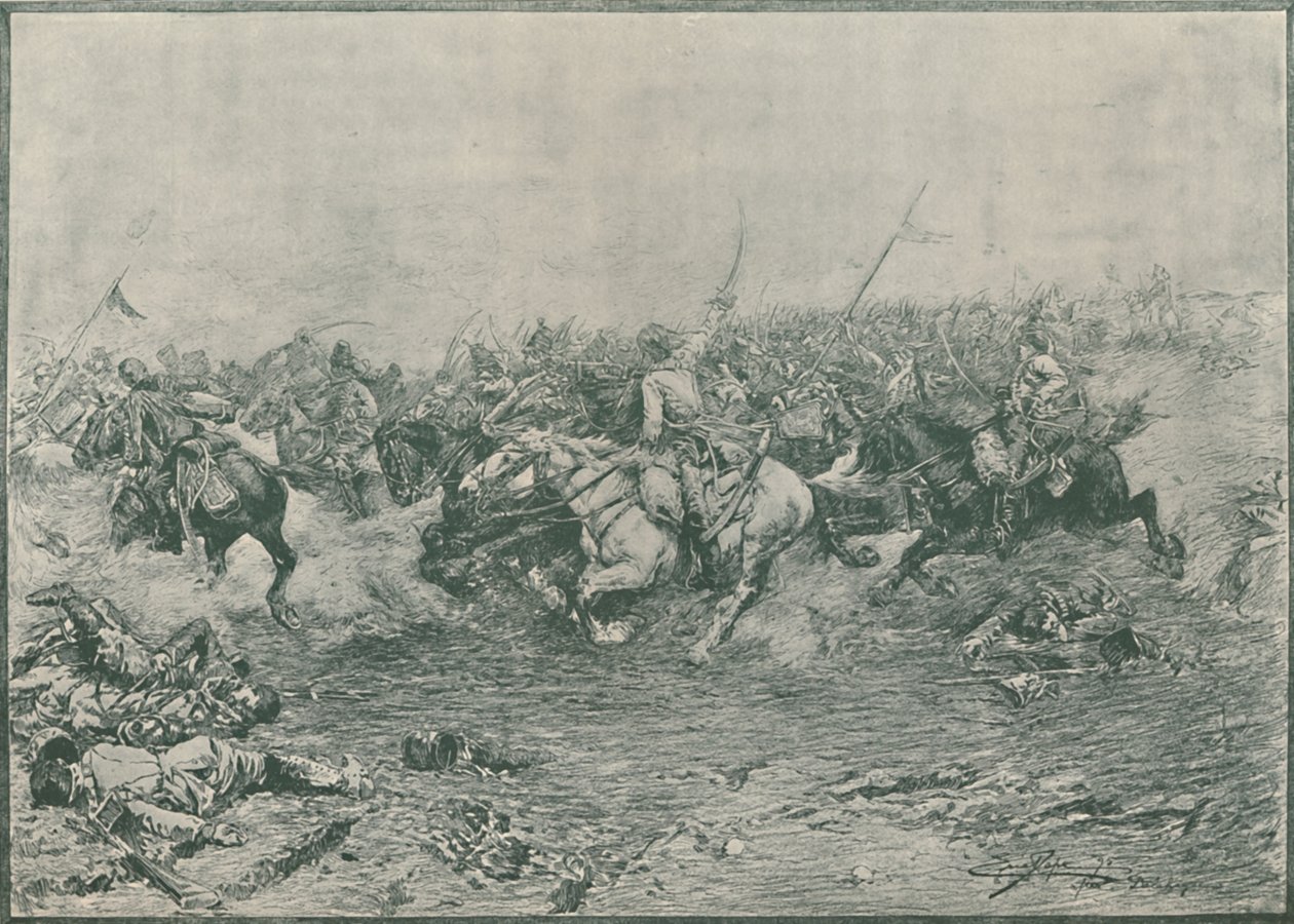 Anklagelse för de tolfte husarerna vid slaget vid Marengo, 1800, 1896. av Unbekannt
