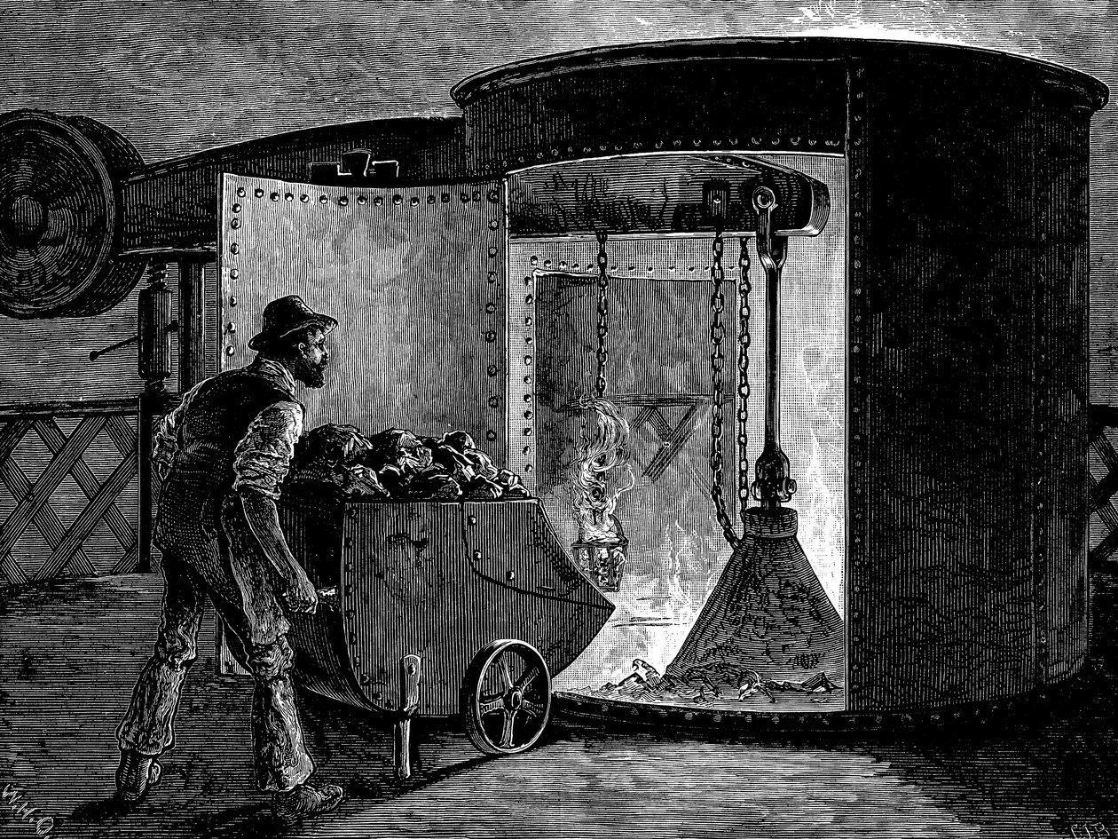 Laddar en masugn vid Govan Iron Works, Skottland, c1885 av Unbekannt