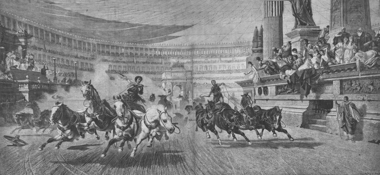Vagnkapplöpning på Circus Massimus i Rom, 1800-talet av Unbekannt