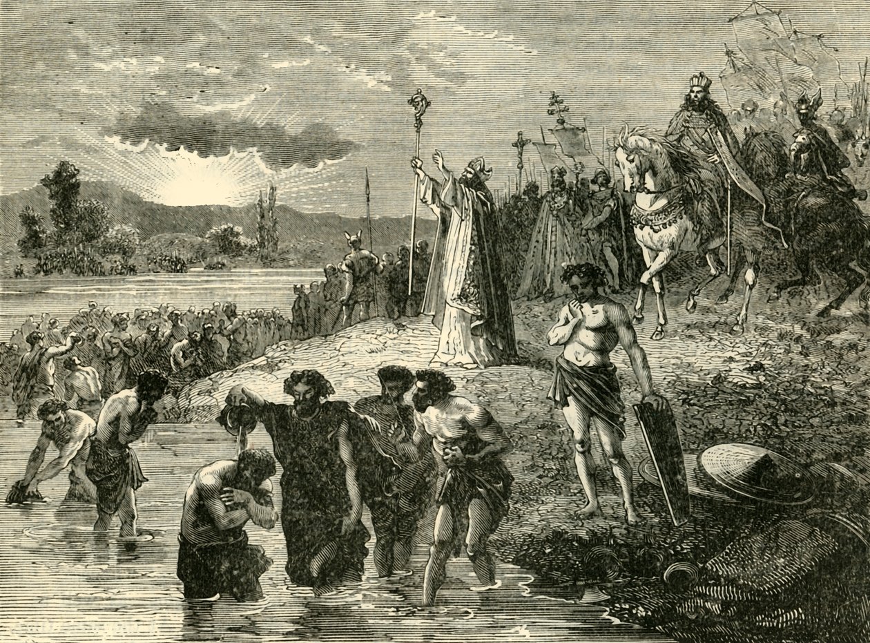 Karl den Store fick sachsarna att bli döpta i Weser, 782 AD. 1890. av Unbekannt
